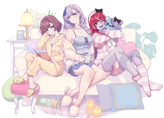 Hololive Indonesia girls in pajamas having a sleepover
