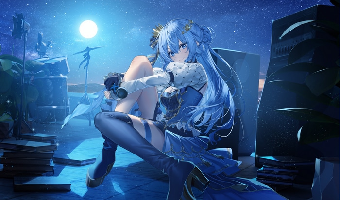 Hoshimachi Suisei under a starry night sky