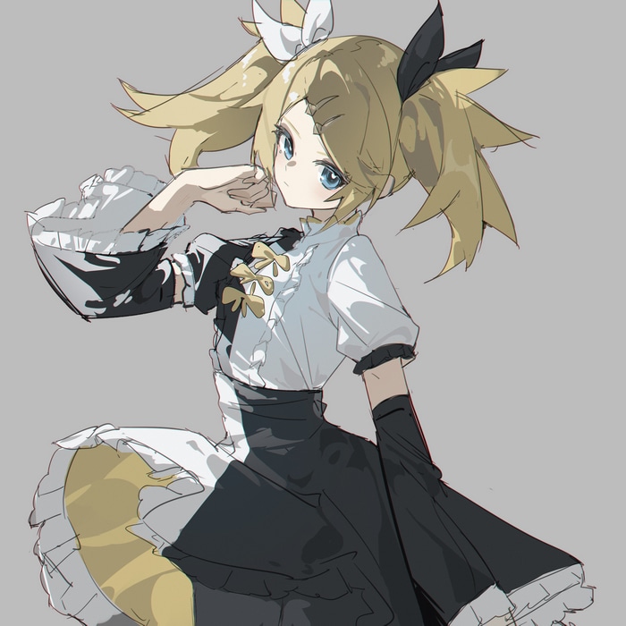 Kagamine Rin from Vocaloid in a black and white dress