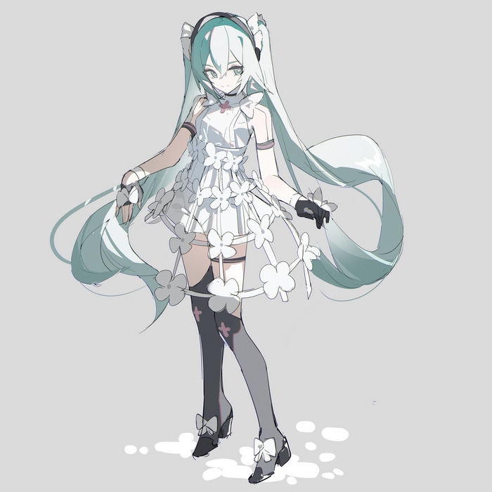 Hatsune Miku in a white floral dress