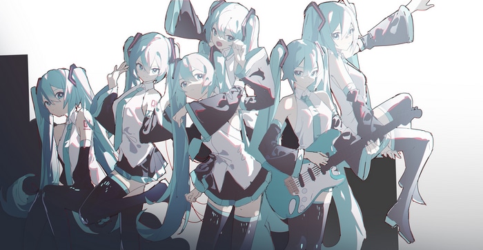 Hatsune Miku and friends with guitars