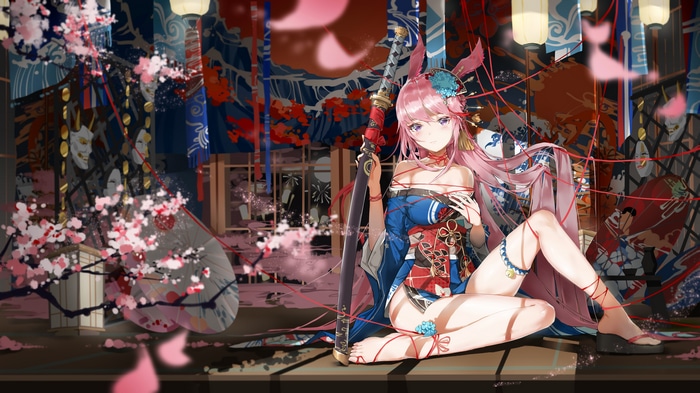 4K Yae Sakura with Katana and Cherry Blossoms