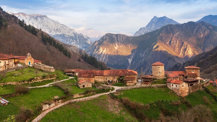 Rural village in the Picos de Europa mountains, Asturias, Spain