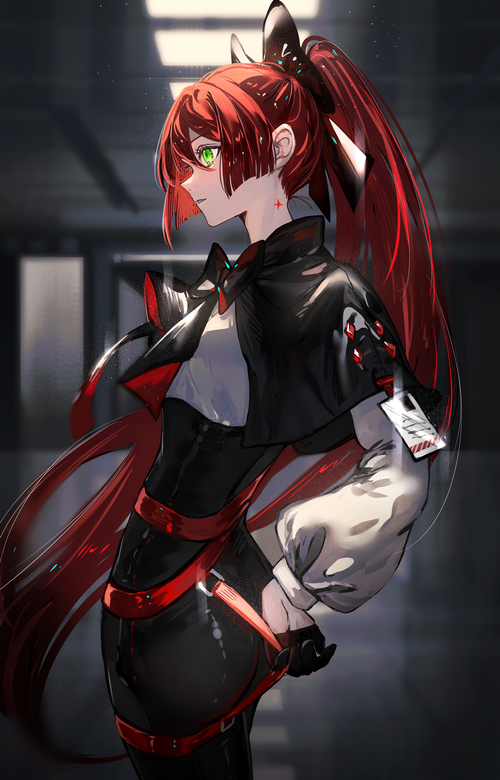 Redhead girl with green eyes and ponytail