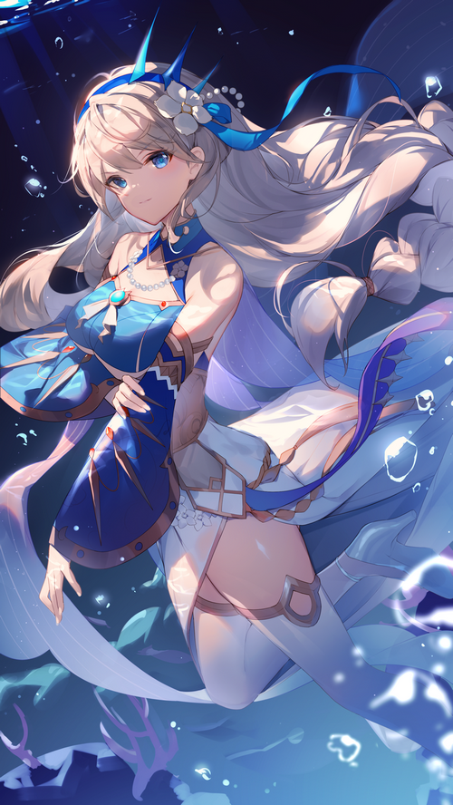 Anime girl with blue eyes underwater