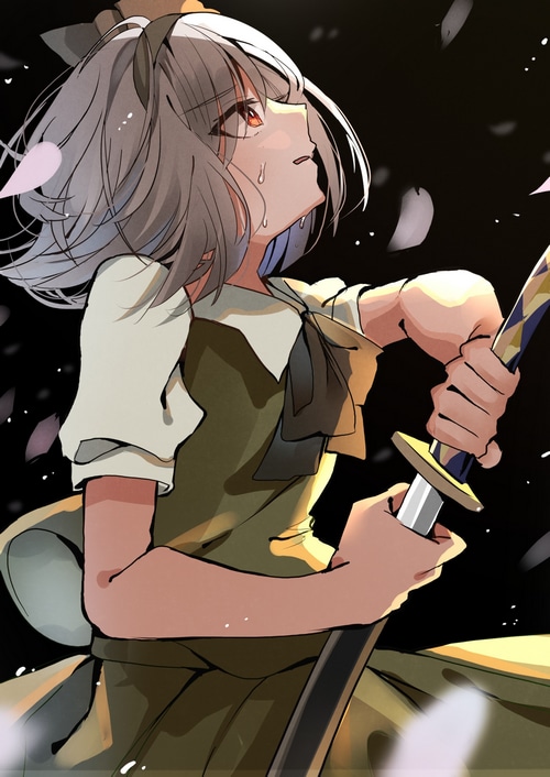 Konpaku Youmu with a sword and petals