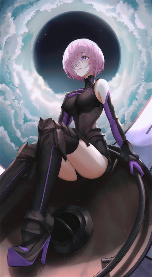 Mash Kyrielight from Fate series with pink hair and purple eyes