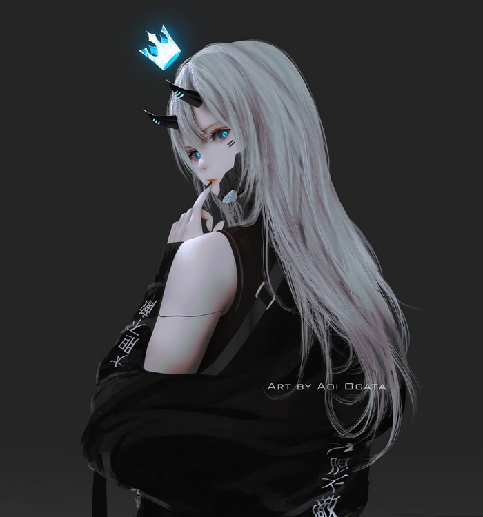 Aoi Ogata with horns and a crown