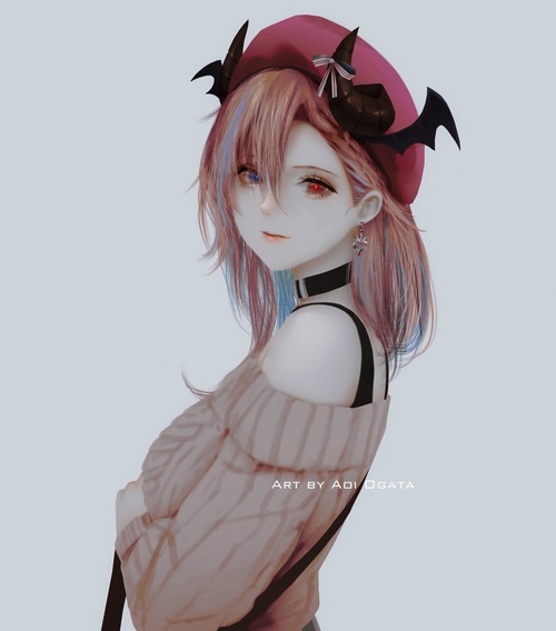 Girl with bat horns and beret by Aoi Ogata