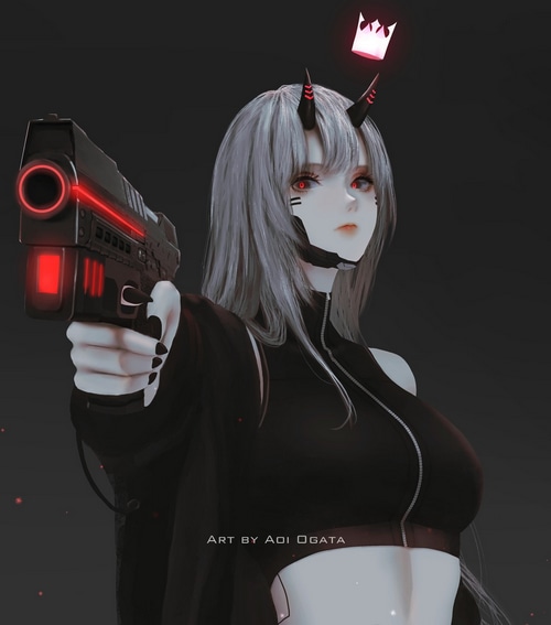 Girl with gun and horns by Aoi Ogata