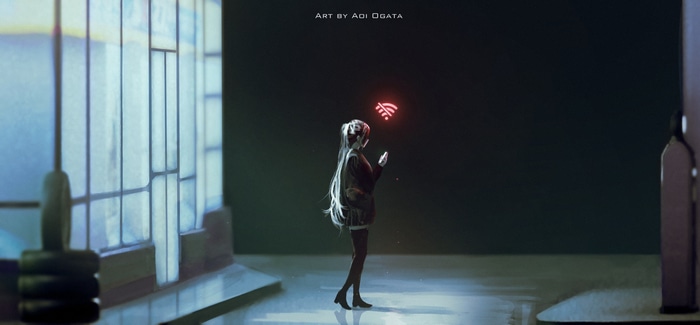 Aoi Ogata's artwork of a girl with a Wi-Fi symbol