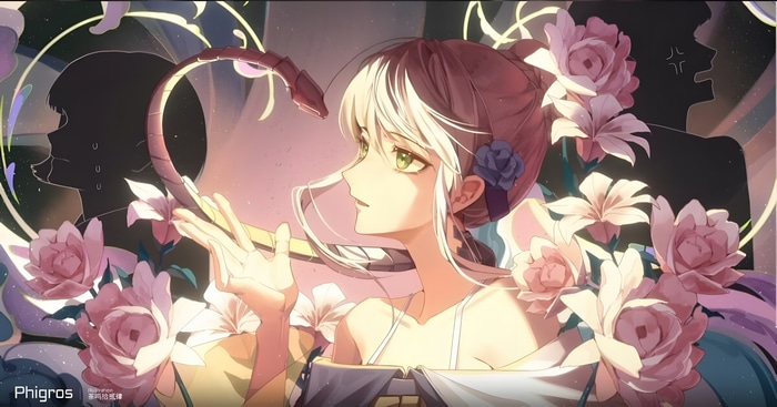 4K Anime Girl with Snake and Flowers