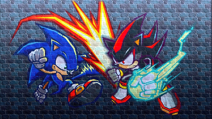 Sonic and Shadow the Hedgehog graffiti art