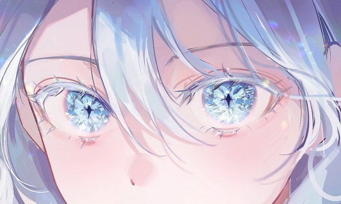 Close-up of anime girl's diamond eyes