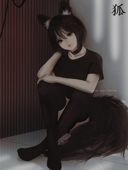 Fox girl with fox tail and ears by Aoi Ogata