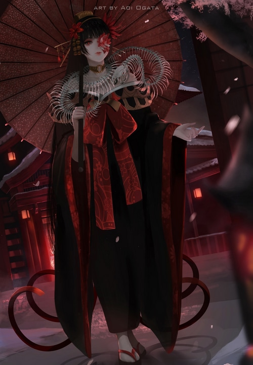 Aoi Ogata with Umbrella and Skeleton Collar