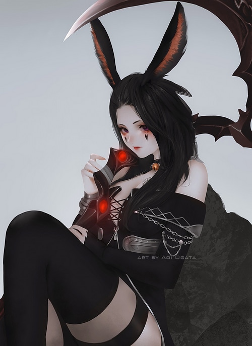 Bunny-eared woman with scythe by Aoi Ogata