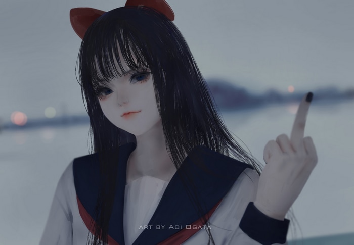 Pipimi from Poputepipikku giving the middle finger