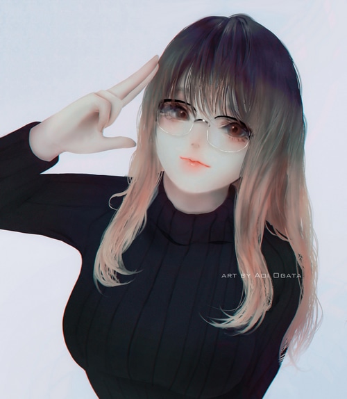 Anime girl with glasses and gradient hair