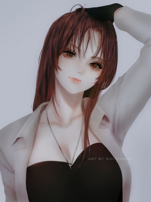 Aoi Ogata with Red Hair and Necklace