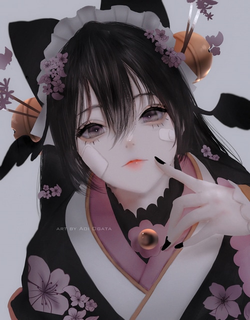 Anime girl with flowers and bandages by Aoi Ogata