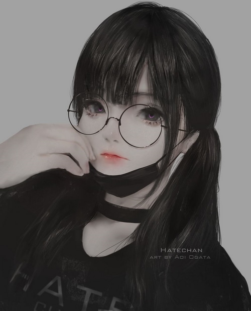 Anime girl with glasses and mask by Aoi Ogata
