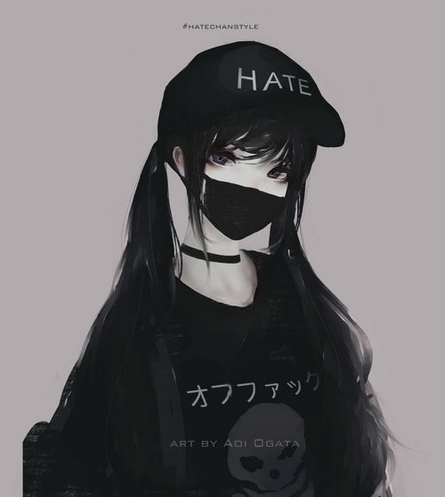Anime girl with mask and hat by Aoi Ogata