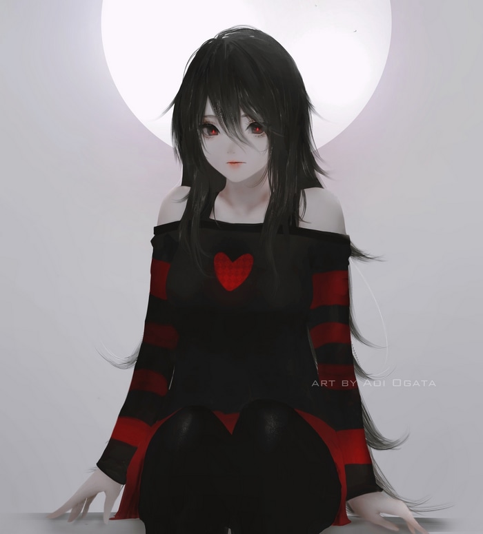 Aoi Ogata with a red heart on her shirt
