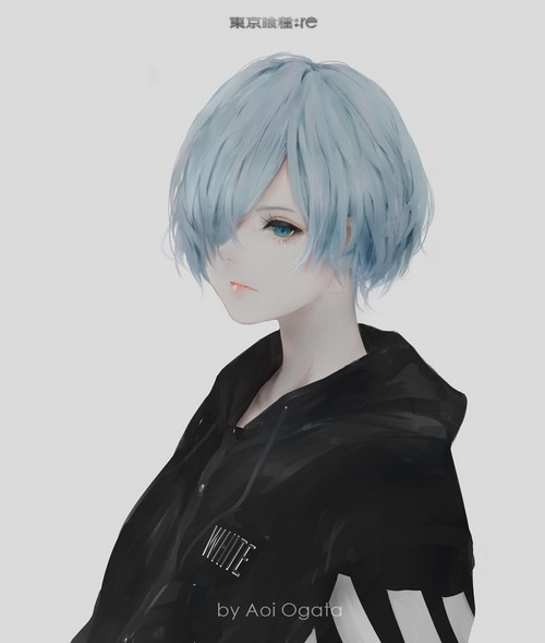 Aoi Ogata with blue hair and black hoodie