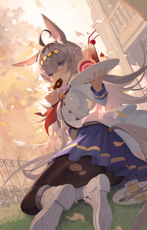 Oguri Cap from Uma Musume eating a donut