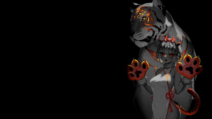 Tiger girl and tiger with selective coloring