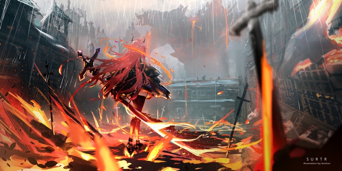 4K Arknights Surtr in Fire and Rain