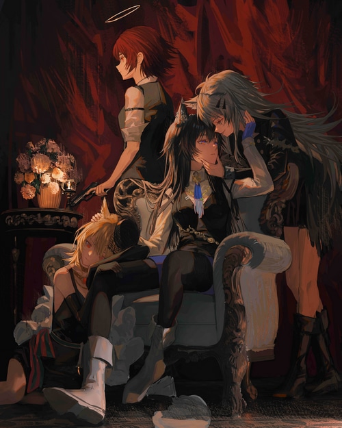 Arknights characters Texas, Exusiai, and Lappland