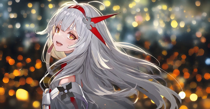 Anime girl with gray hair and yellow eyes