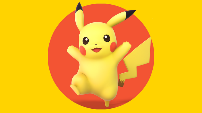 Pikachu from Pokémon on a yellow and red background