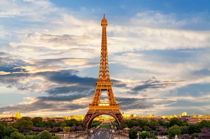 Eiffel Tower in Paris with Clouds