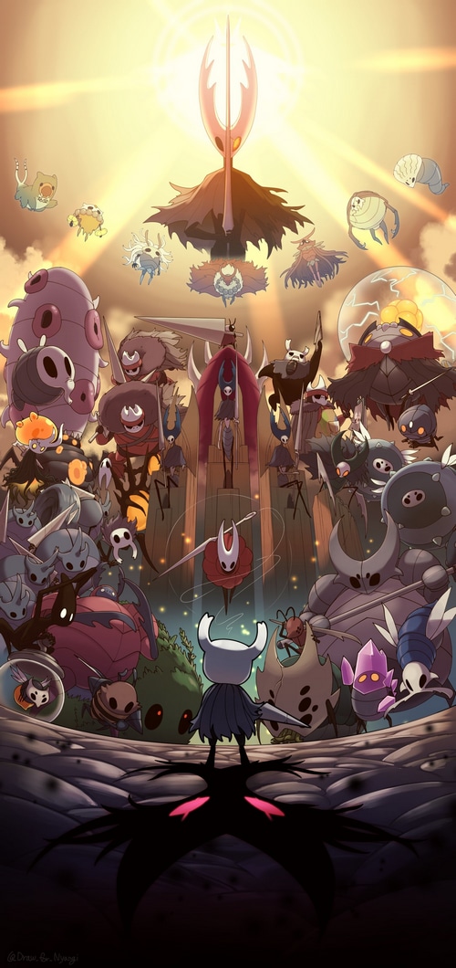 Hollow Knight characters gathered before the Radiance