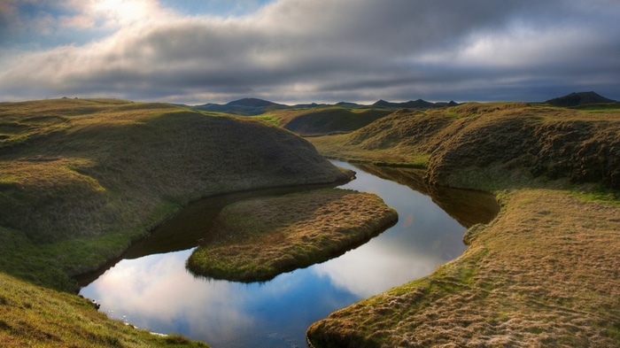 4K Iceland Landscape with River and Hills