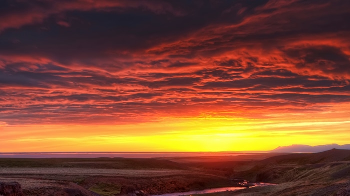 4K Iceland Landscape with Dramatic Sunset Clouds