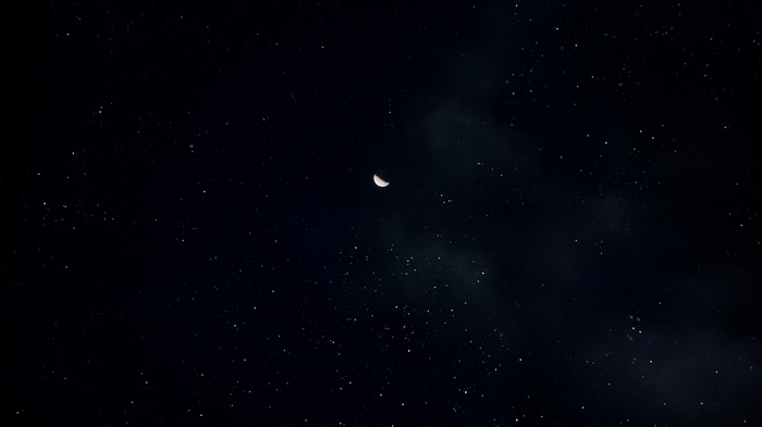 Deliver Us The Moon: Night Sky with Crescent Moon and Stars