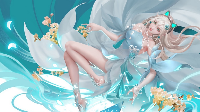 Anime girl with cat ears and flowers