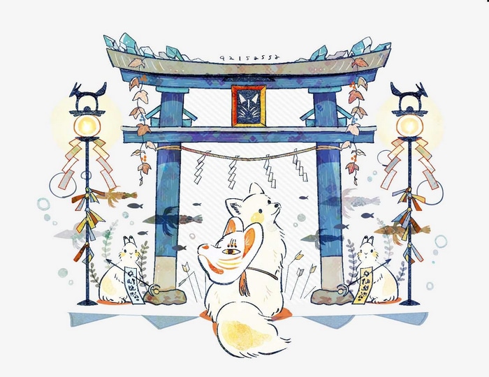 Fox and rabbits at a Japanese shrine