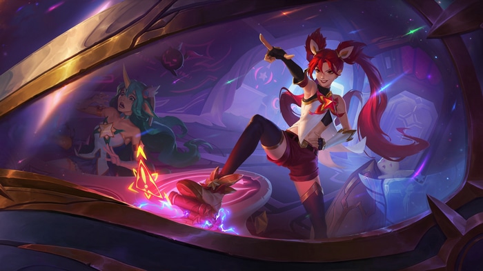 Star Guardian Jinx and Soraka in a spaceship
