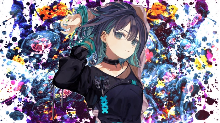 Girl with two-tone hair and handcuffs