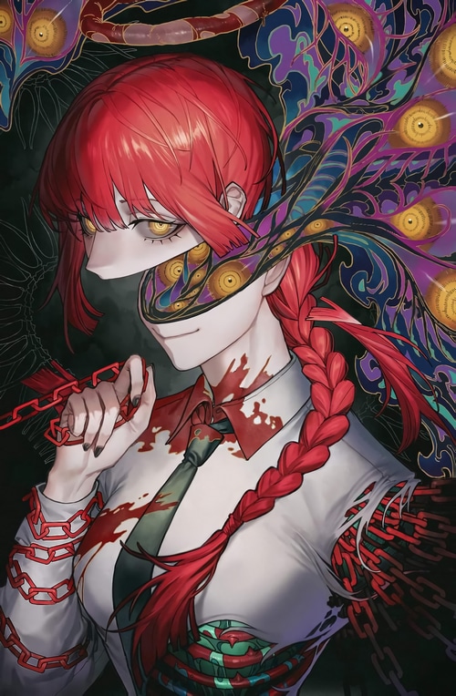 Makima from Chainsaw Man with chains and chains