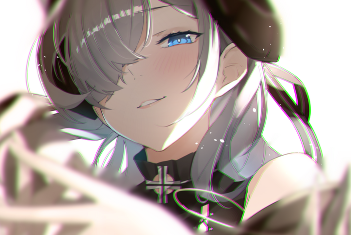 Azur Lane's August Von Parseval with blue eyes and gray hair