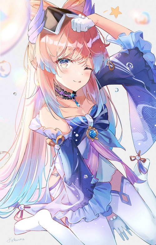 Sangonomiya Kokomi from Genshin Impact winking