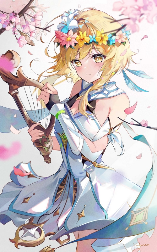 Lumine from Genshin Impact with a flower crown