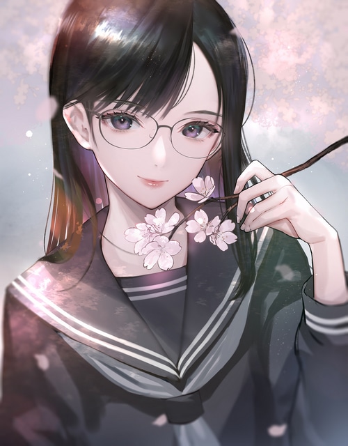 Girl with glasses and cherry blossoms