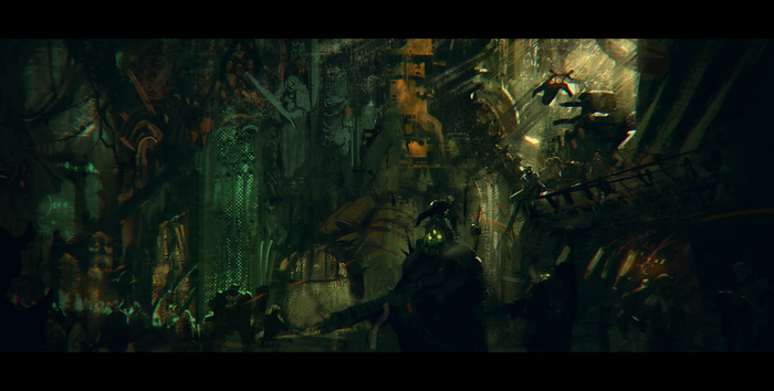 Warhammer 40,000 scene with soldiers and machinery